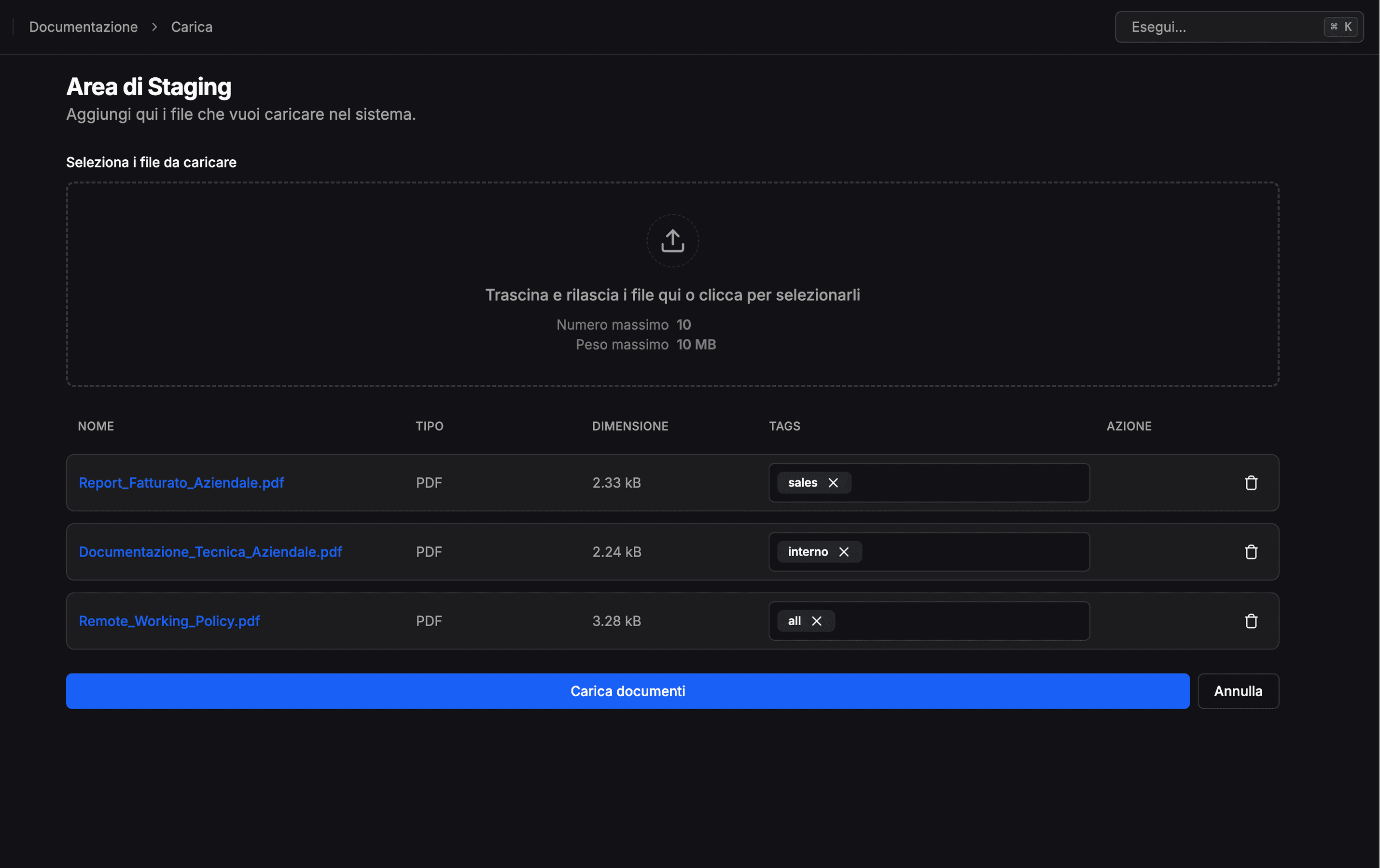 Interfaccia Dual Basement per gestione scalabile degli archivi